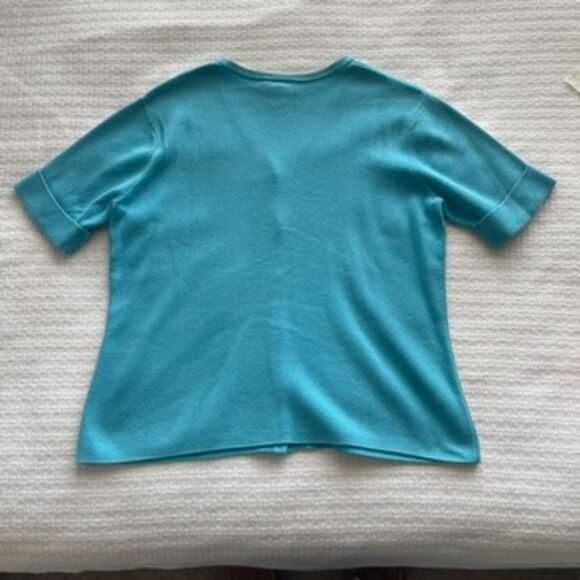 M Talbots Blue Short-Sleeve V-Neck Cardigan - Picture 2 of 7